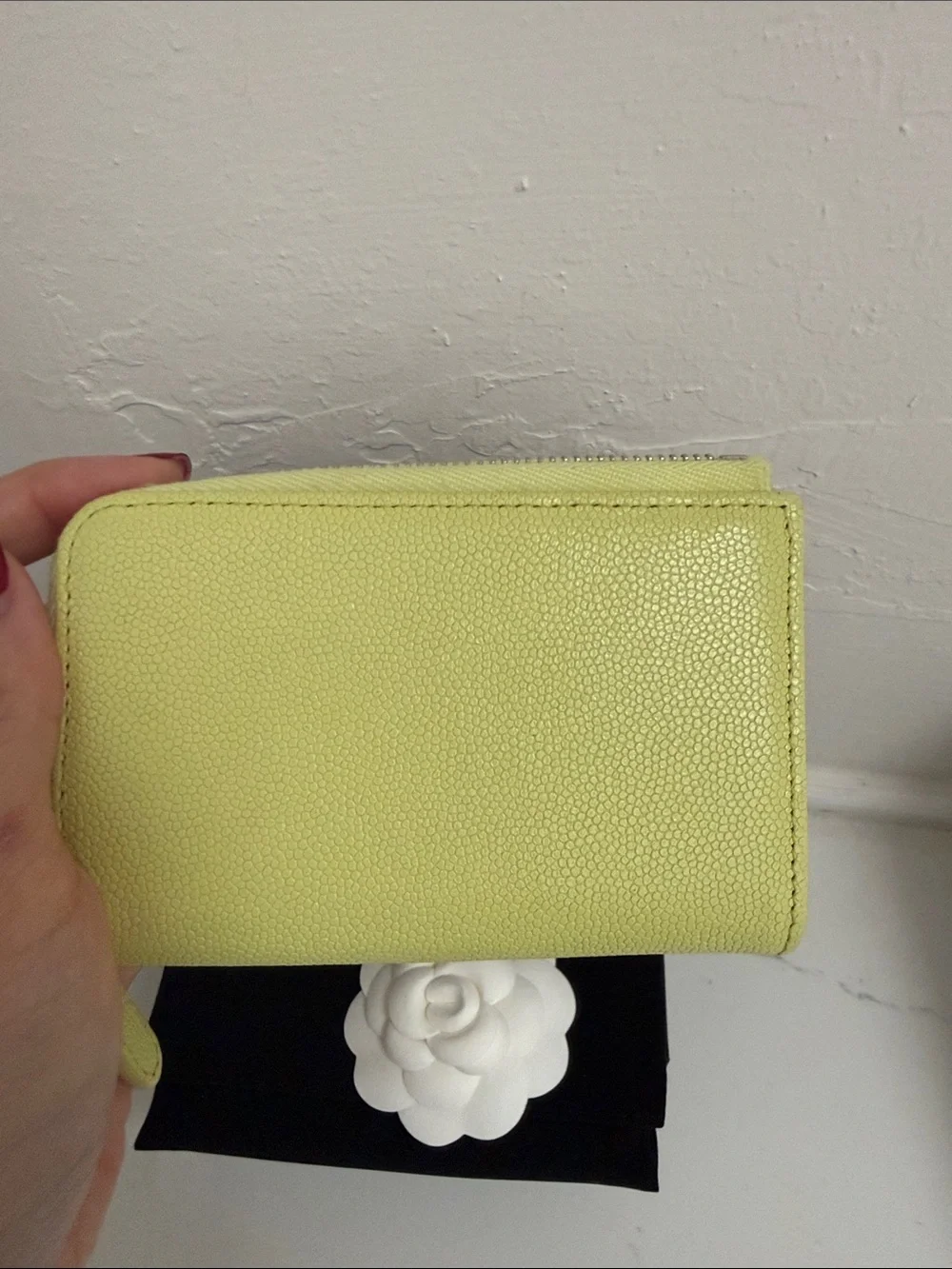 CHANEL Lemon Yellow CC Logo Key Card Holder with Chain